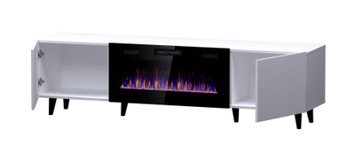 Komodë TV Bed Meble Pafos EF me oxhak elektrik, 180x42x49 cm, chipboard MDF, e bardhë mat