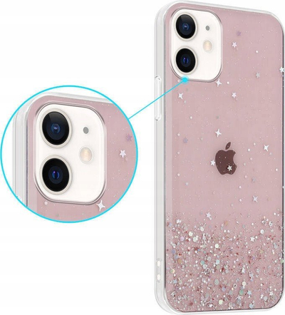 Këllëf telefoni me glitter për iPhone 12 Pro Max, plastikë e butë, i tejdukshëm me shkëlqim, rozë
