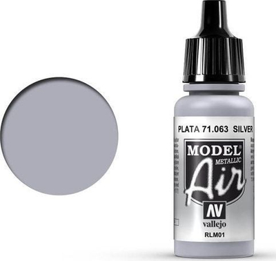 Bojë akrilike për airbrush Vallejo Model Air VLJ71063, 17ml, Silver RLM01, ngjyrë argjendi
