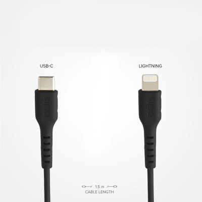 Kabllo karikimi SBS Type C në Lightning, 1m, MFI, e zezë