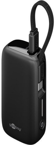 Powerbank Goobay 5000mAh, me kabllo USB-C të futur brenda, 15W, i zi