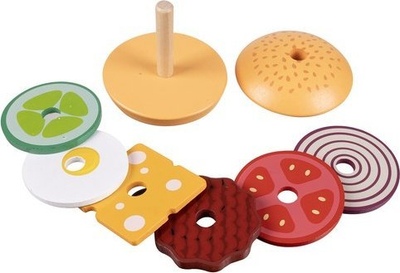 Lodër druri edukative Kruzzel 22673 Wooden Burger, set hamburgeri, shumëngjyrëshe
