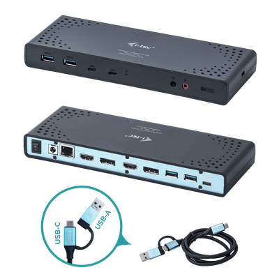 i-Tec USB 3.0 / USB-C Dual Display Docking Station + Power Delivery - docking station - USB-C 3.1 / Thunderbolt 3 - 2 x HDMI, 2 x DP - GigE