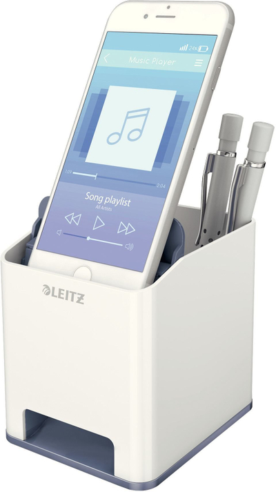 Mbajtëse lapsash Leitz Sound Amplifier 53631001, amplifikator tingulli për smartphone, metalike, e bardhë