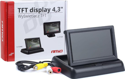 Monitor palosës për veturë AMiO Folding Display tft02, ekran 4.3", 12V DC, i zi