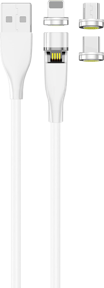 Kabllo USB 2GO 797317, USB A në USB C micro USB Lightning, 1m, e bardhë