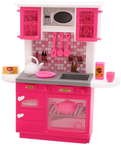 Set kuzhine lodër Leantoys, frigorifer dhe furrë, me aksesorë, rozë