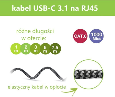 Kabllo rrjeti Techly ICOC U3C-RJ45-030, USB-C në RJ45, Gigabit Ethernet, Cat6, 3m