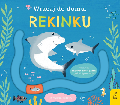 Libër për kalamaj Carolina Buzio Go Back Home Little Shark, libër me lojë labirinti, kapak i fortë, shumëngjyrësh