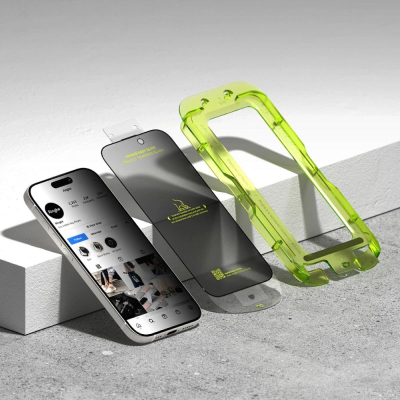 Xham mbrojtës Ringke Easy Slide Privacy për iPhone 17, xham i fortë, 2 copë, i zi