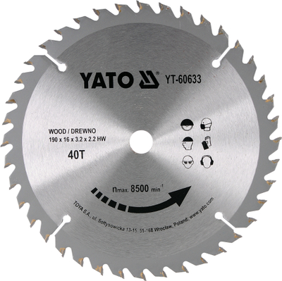 Teh sharrë rrethore Yato YT-60633, 190mm, 40 dhëmbë, për dru