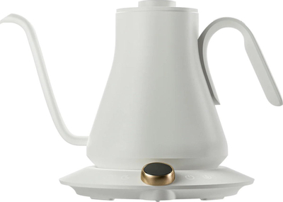 Ibrik elektrik Cocinare Gooseneck, me bazë që rrotullohet, me fikje automatike, i bardhë