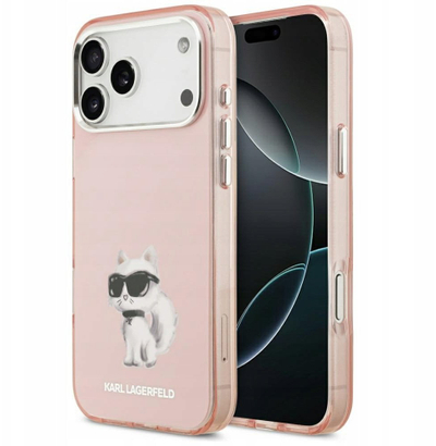 Kapak telefoni Karl Lagerfeld IML Aquarelle Choupette Logo, MagSafe, për iPhone 17 Pro, rozë