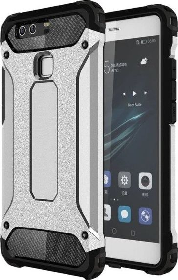 Mbrojtëse telefoni Huawei P9, dy‑shtreshe PC TPU, anti‑shok, argjend me të zezë