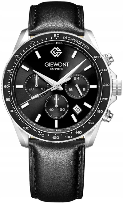 Orë dore për burra Giewont GW3520 A4, kronograf, xham safir, e zezë
