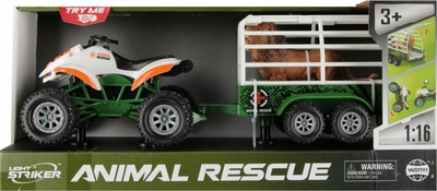 Квад со далечинска контрола Mega Creative Animal Rescue, со приколка и кафез со лав, 42 cm, бела и зелена