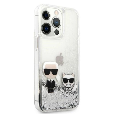 Mbulesë telefoni Karl Lagerfeld KLHCP13LGKCS për iPhone 13 Pro, hardcase Liquid Glitter, argjend