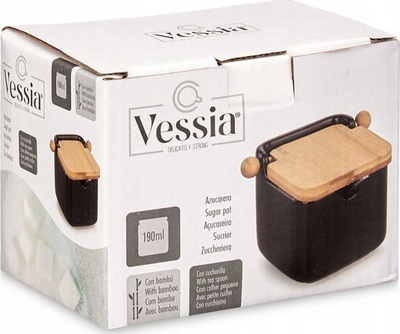 Enë sheqeri Kinvara Vessia, qeramike 190ml, kapak bambuje, e zezë