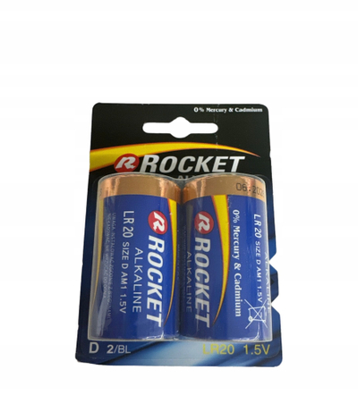 Bateri alkaline Rocket D, pako me 2 copë, për lodra dhe blasters