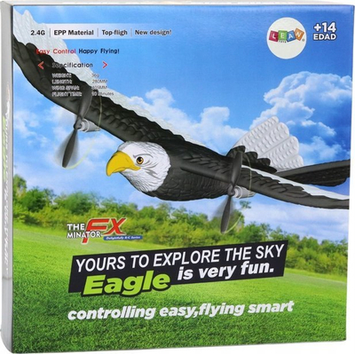 Aeroplan lodër me telekomandë Leantoys R/C Eagle, 2.4G, hapje krahësh 41 cm, bardh e zi