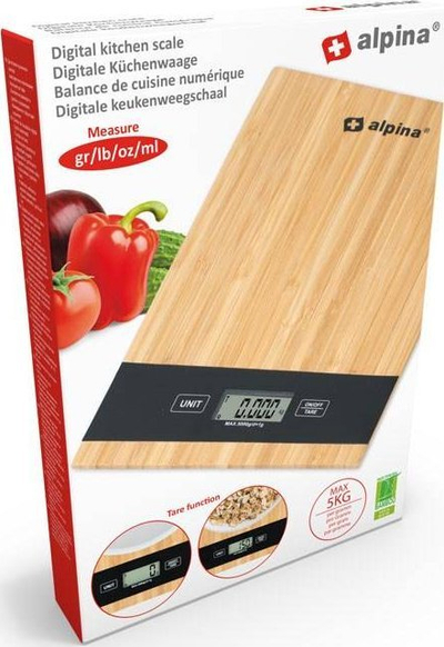 Кујнска вага Alpina Bamboo, 5 kg, дигитална, природна бамбус