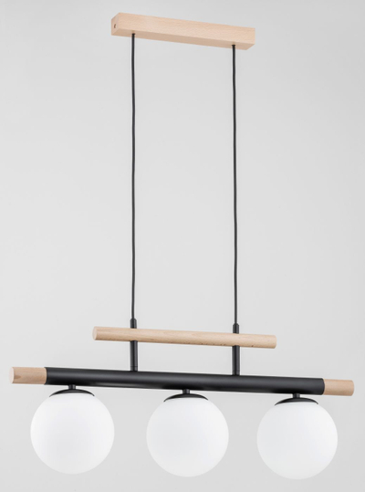 Lampë varese Trendy Pagoda, 3 llampa E14, dru natyral me metal të zi