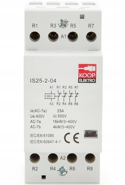 Kontaktor modular Koop Elektro IS25-2-04, 25A, 230V AC, gri