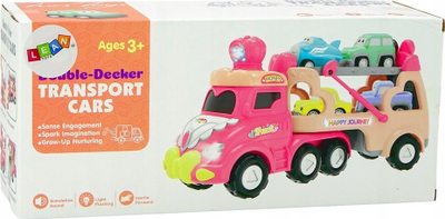 Set lodrash Lean Toys Double Decker Transport Cars, 5 në 1, me drita dhe tinguj, rozë me të bardhë