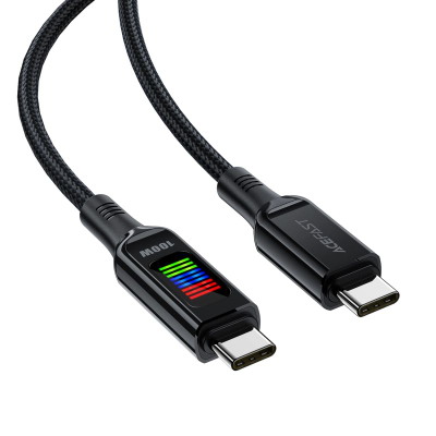 Kabllo karikimi ACEFAST USB C në USB C, 100W 5A, me ekran LED, e zezë