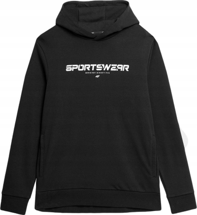 Hanorak për burra 4F M266, me kapuç, me print SPORTSWEAR, i zi