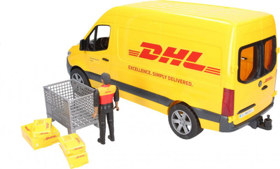 Lodër furgon Bruder MB Sprinter DHL 02671, me figurë korrieri, e verdhë