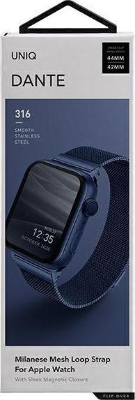 Rrip ore Apple Watch Uniq Dante Mesh Steel, 45 44 42mm, çelik inoks, ngjyrë kobalt