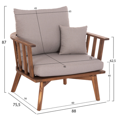 Set lounge oborri Harra HM6236, 4 pjesë, dru akacie, jastëkë gri