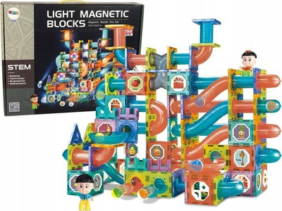 Lodër ndërtuese magnetike Light Magnetic Blocks, 292 pjesë, pistë me toptha, shumëngjyrëshe