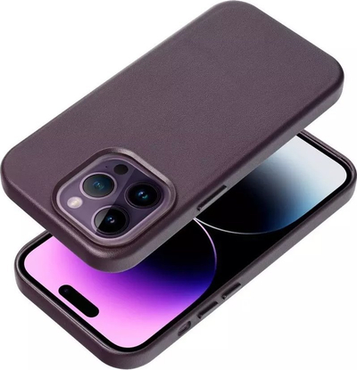 Këllëf telefoni Leather Mag për iPhone 14 Pro, lëkurë eco, MagSafe, vjollcë e errët