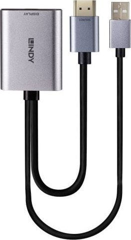 Adapter video Lindy HDMI në USB C, 4K 60Hz, me furnizim USB, ngjyrë gri
