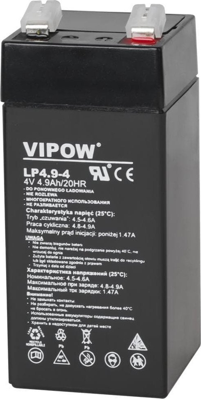 Оловна батерија VIPOW 4V 4.9Ah, полначлива, црна