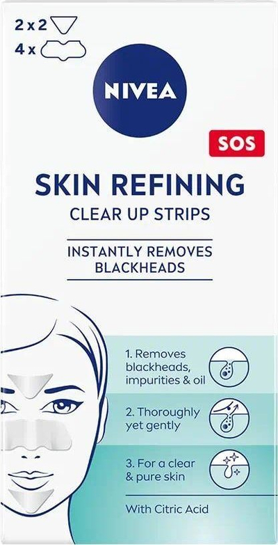 Ленти за чистење на лице Nivea Skin Refining Clear Up Strips, со лимонска киселина, 6 парчиња