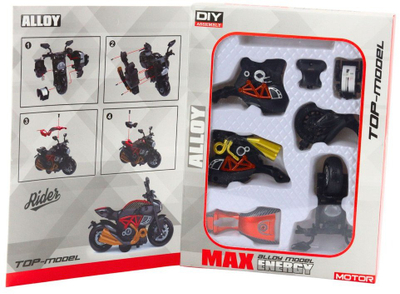 Lodër motor për montim, model 1:14 DIY, metal, e zezë dhe portokalli