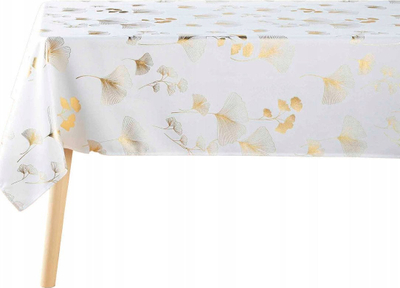 Mbulese tavoline Bloomy Rectangular, poliester, e bardhë me ari