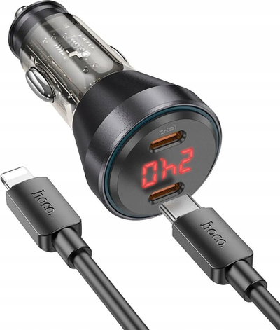 Karikues makine HOCO E73, 2x Type C 30W QC, ekran dixhital PD, transparent i zi