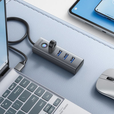 Hub USB Orico PDD4U U3, 4 porta USB A 3.0, 5 Gbps, gri