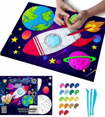 Set pikturimi për fëmijë Splat Planet Canvas Painting Space, 30x40cm, 20 ngjyra balte, shumëngjyrësh