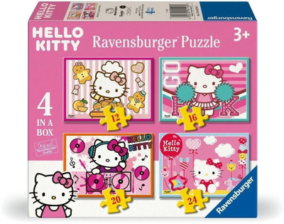 Puzzle Ravensburger Hello Kitty, set 4 në kuti, 12 24 pjesë, rozë
