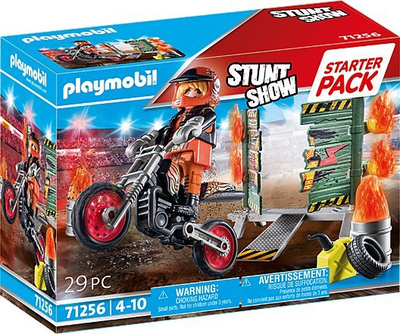 Set lodrash Playmobil Stunt Show Starter Pack Bike 71256, 29 pjesë, për kalamaj 4–10 vjeç, shumëngjyrësh