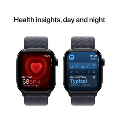 Apple Watch Series 10 GPS, 42mm, Jet Black Aluminum Case with Ink Sport Loop