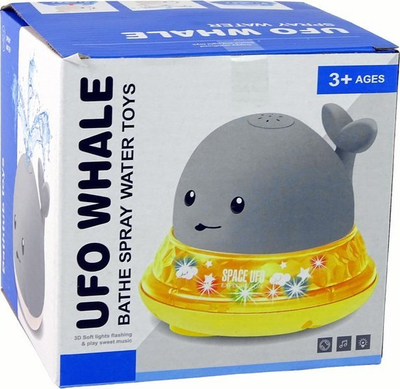 Lodër banjoje Leantoys UFO Whale, spërkatëse uji, me drita LED, gri e verdhë