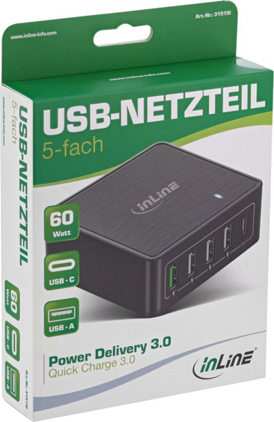 Karikues tavoline InLine 31515, 60W, 4x USB A, USB C PD QC 3.0, i zi