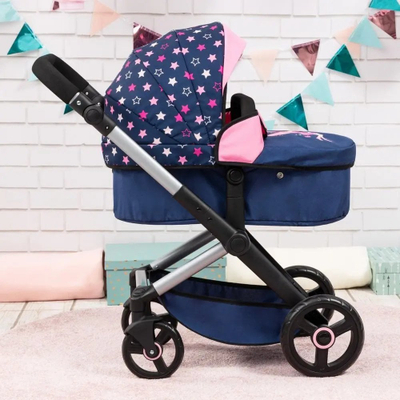 Karrocë kukllash Bayer XEO Deep, për kuklla deri 52 cm, me dorezë që rregullohet, blu rozë