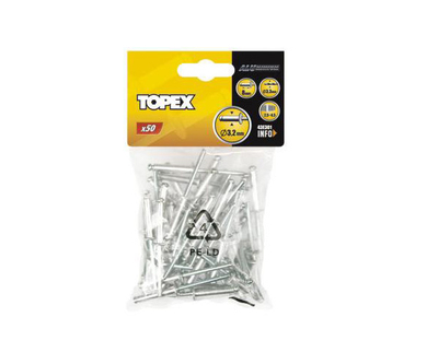 Сет алуминиумски нитни TOPEX 43E505, 4.8 mm, 18 mm, сребрени